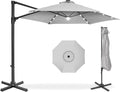 Best Choice Products 10ft Solar LED Offset Cantilever Hanging Market Patio Umbrella, Smooth 360° Rotation, 8 Sturdy Ribs, Easy Adjustment - Fog Gray