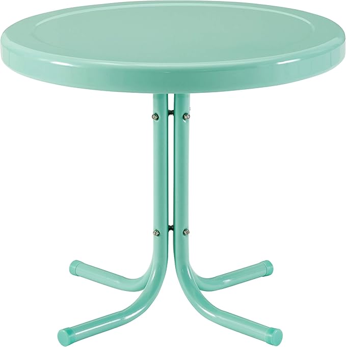 Crosley Furniture Griffith Weather Resistant Retro Metal Outdoor Side Table for Patio, Deck, Porch, Aqua