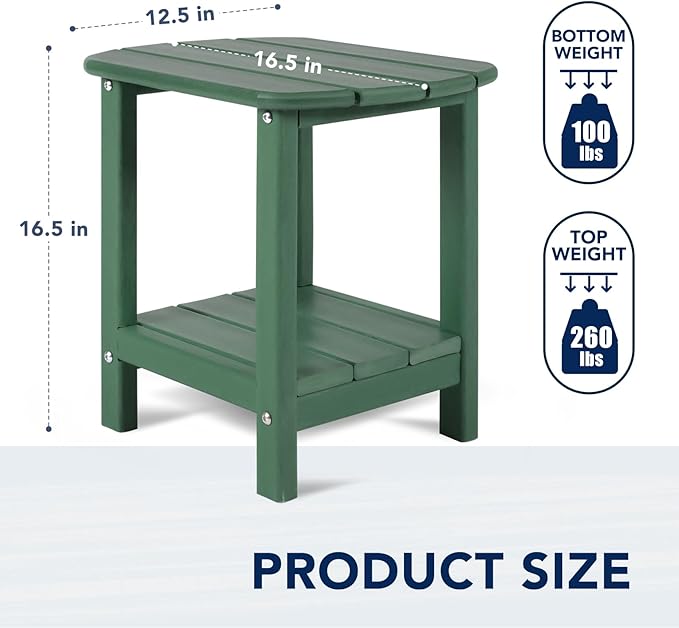 nalone Adirondack Side Table 16.5" Outdoor Side Table HDPE Plastic Double Adirondack End Table Small Table for Patio (Green)