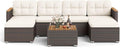 Tangkula 7 Pieces U Shape Outdoor Furniture Set, Patio Rattan Cushioned Chairs & Coffee Table Set, Outdoor Sectional Conversation Sofa with Wood Armrests & Tabletop for Backyard, Porch, Balcony