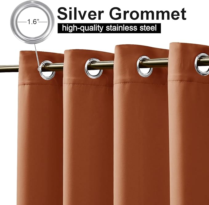 NICETOWN 2 Panels Outdoor Curtains Waterproof Fixed Grommet/Back Tab on Top & Bottom, Thermal Insulated Windproorf Sun Blocking Outdoor Drapes with Rope for Patio/Gazebo, W52 x L84, Burnt Orange