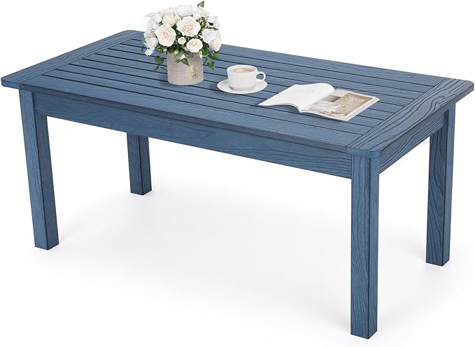 Stoog Outdoor Coffee Table, All-weahter Patio Side Table for Outside, Backyard, Porch, Garden, Balcony & Living Room, Blue