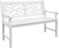 Outsunny Outdoor Garden Bench, Wooden Frame Patio Bench with Geometric Pattern, 43.25 Inch Weatherproof 2-Person Love Seat for Garden, Lawn, Porch, Yard, Work Entryway, White