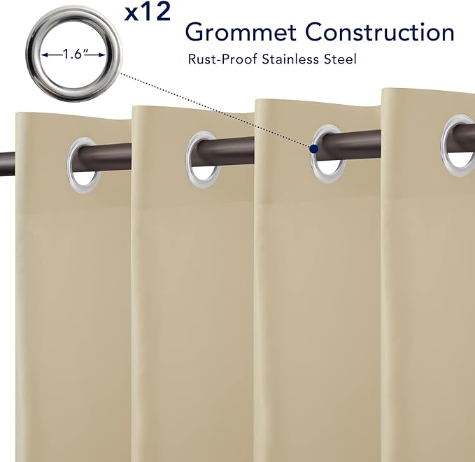 PureFit Outdoor Curtains for Patio Waterproof Weatherproof, UV and Fade Resistant Outside Curtains for Gazebo, Front Porch, Pergola, Sun Blocking Privacy Curtain, 100W x 95L inch, 1 Panel, Beige