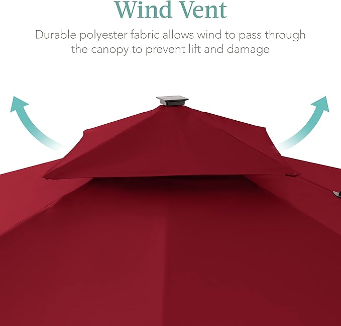 Best Choice Products 10x10ft Cantilever Patio Umbrella w/Base Included, Solar LED Lights 360 Rotation Large Offset Hanging Outdoor Shade for Deck Pool Backyard w/Stand – Burgundy