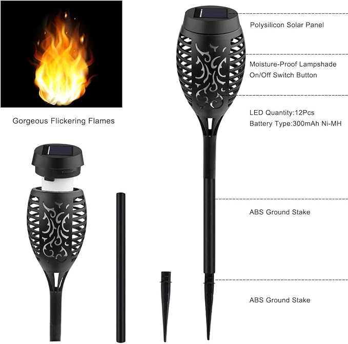 Kurifier Solar Lights Outdoor, 8Pack Solar Torch Light with Flickering Flame, Waterproof Solar Garden Light, Outdoor Solar Lights for Yard, Flame Torches for Outdoor Decorations Decor Yard