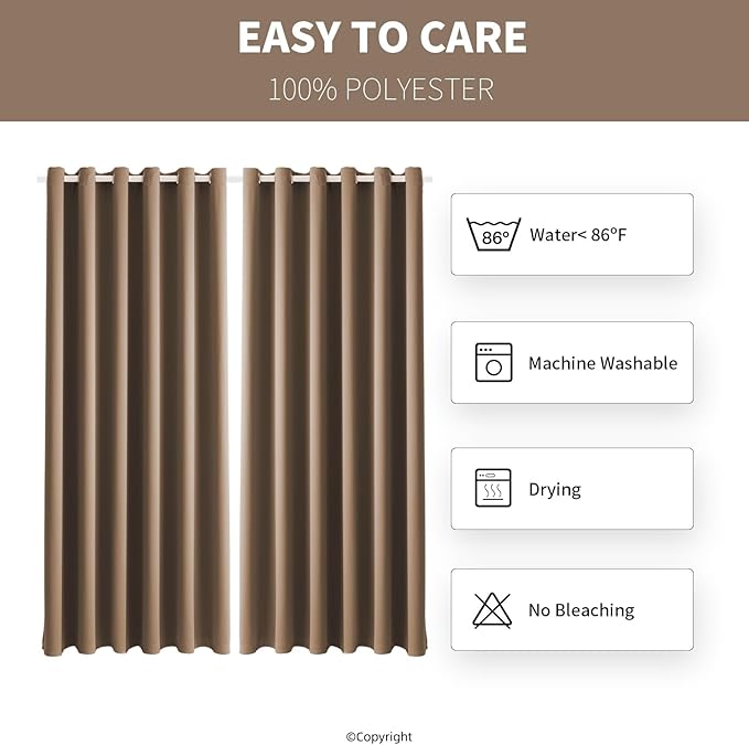 DIVA EN CAMINO DEC Outdoor Patio Curtain Waterproof Darkening Thermal Insulated Indoor Curtains for Bedroom, Porch, Living Room, Pergola, Cabana, W84 x L108, Camel Brown, Set of 2 Panels
