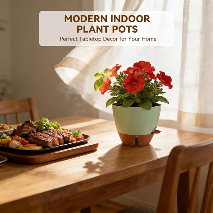 7/6.5/6/5.5/5 Inch Self Watering Pots, Plastic Flower Pots with Multi Mesh Drainage Holes and Deep Reservoir for Indoor Outdoor Garden Plants and Flowers (Black, 5/5.5/6/6.5/7)