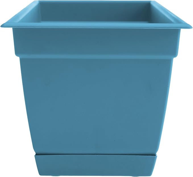 Bloem Dayton 24" Ocean Blue Recycled Plastic Rectangle Window Box Planter with Saucer Tray for Indoor and Outdoor Gardening