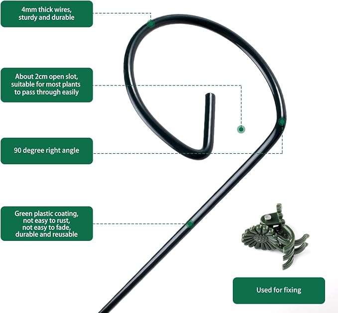 20 Pack Plant Support Stakes with 24 Pcs Plant Clips, Garden Single Stem Support Stake, Plant Cage Support Ring for Indoor Outdoor Flowers Rose Amaryllis Tomatoes Peony Lily Orchid (24 Inch)