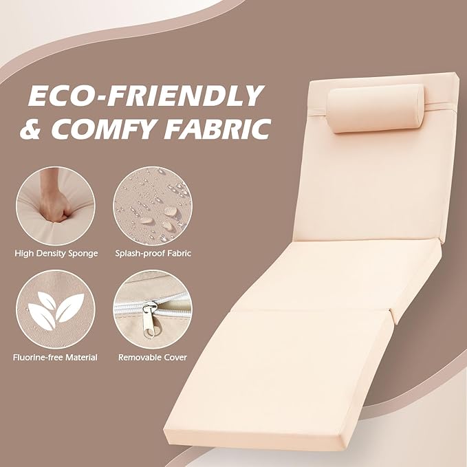 Chaise Lounge Chairs Outdoor Comfy Outside Wicker Patio Pool Lounge Chair w/ 5 Adjustable Back Angle Cup Holder Thicken Cushion (Gray/Khaki, 6 Chairs)
