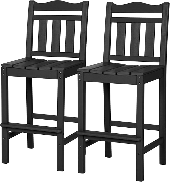 nalone Outdoor Bar Stools Set of 2, HDPE 44 Inch Tall Adirondack Chairs Bar Chairs, Weather Resistance Bar Height Chair for Balcony, Garden, Yard, Backyard (Black, Bar Chairs Set of 2)