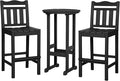nalone Outdoor Bar Chairs and Table Set, HDPE Balcony Adirondack Chairs and Tables 3 Pieces Set, Outdoor Bar Stools for Garden, Yard, Backyard (Black, Bar Chairs with Table)