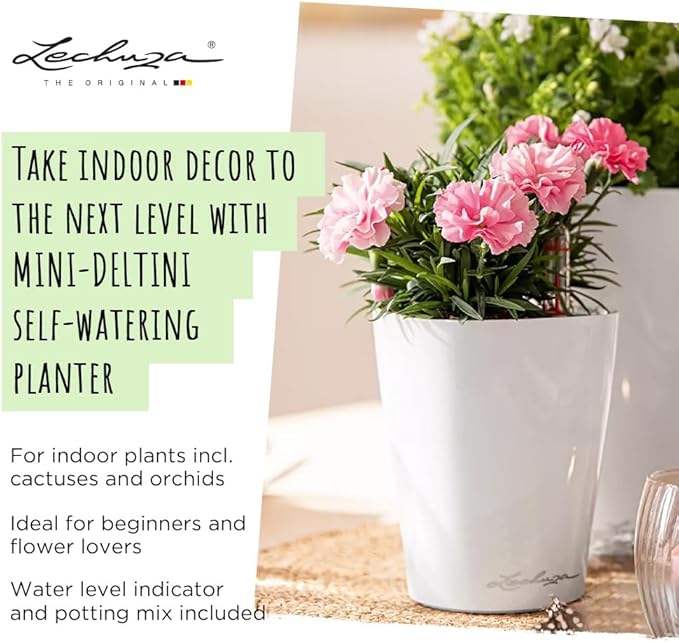 Lechuza MINI-DELTINI Shiny Taupe High Gloss, Self-Watering Small Indoor Planter, H5.1 L3.9 W3.9 in