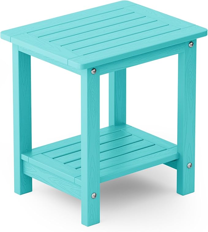 YEFU Outdoor Side Table for Patio: 16" HIPS Weather - Resistant Adirondack Tables - Waterproof Small Square End Tables for Backyard Living Room Bedroom - Indoor Outdoor Double Layer Table Aruba