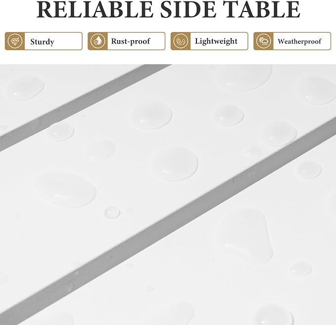 Crestlive Products Aluminum Outdoor Side Table,White Rectangular End Table,Easy Assembly Small Coffee Bistro Table for Patio Pool Balcony