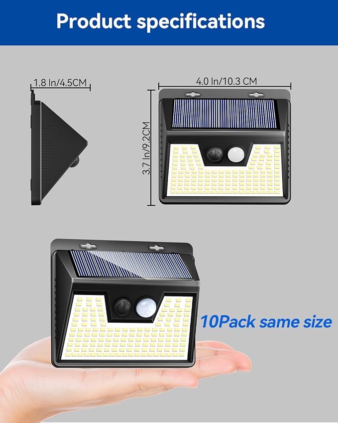 Peasur Solar Lights Outdoor Waterproof [3 Pack/140LED], Warm White Motion Sensor Lights Dusk to Dawn, 3 Modes Solar Fence Security Lighting for Wall Garden Yard Stair Outside