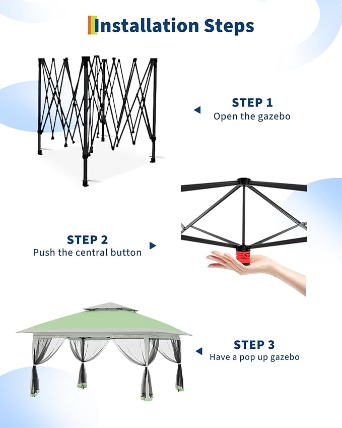Canopy Tent 13x13 ft, Pop Up Gazebo One-Push Setup with 4 SandBags for Backyard Parties and BBQs, Mosquito Netting & Height Adjustable - Olive Green