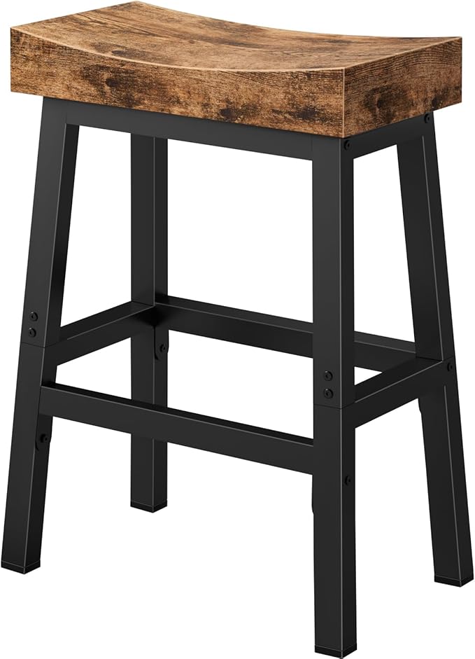 Rustic Bar Stools, 24 Inch Barstools, Counter Height Stools with Footrest, Wooden Stool for Kitchen Island, Heavy Duty Backless Chair for Dining Table Farmhouse Outdoor 1 PC