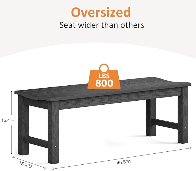 Outdoor Bench Set of 2, 2-Person Patio Backless Benches, HIPS Weatherproof Garden Bench That Never Rot and Fade, Suit for Backyard, Church, Patio, Deck and Entryway (Black)