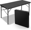 4ft Folding Table with Adjustable Height, Solid Metal Iron Top Portable Camping Table, Compact Grill Table for Outdoor Picnic, Patio, Garden, Party, Market | Great Gift for Campers, Black