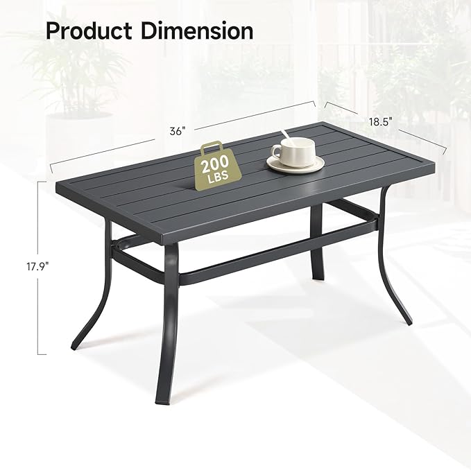 ONBRILL Small Metal Outdoor Coffee Side Table, Steel Coffee Tables for Patio, Outside, Garden, Balcony, Backyard and Living Room, Rectangle, Grey