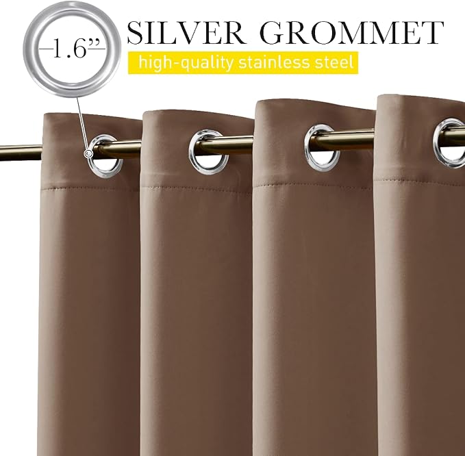 NICETOWN 2 Panels Weighted Blackout Curtains for Patio Waterproof, Grommet & Back Tab on Top & Bottom Windproof Blackout Outdoor Curtains for Porch with Bouns Rope for Fixed, Tan, W84 x L84