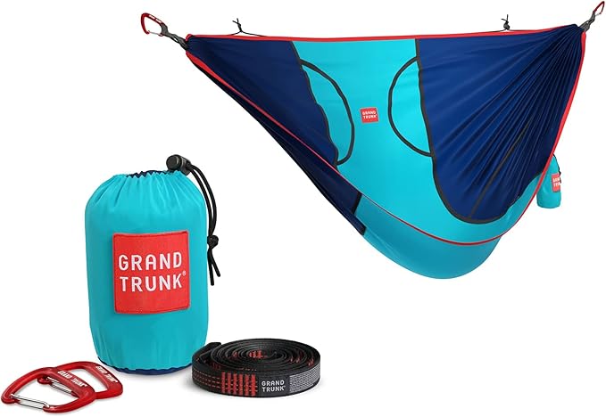 Grand Trunk ROVR Hanging Hammock Chair | Lightweight Packable Parachute Nylon Chair with 10 ft Suspension Straps & Carabiners | 300 lb Capacity for Camping & Backyard | Navy/Ocean Blue