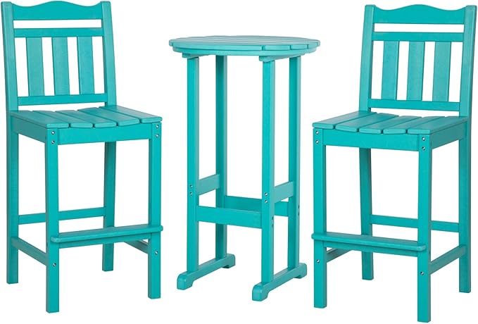 nalone Outdoor Adirondack Chairs and Table Set - HDPE 3 Piece Garden Set with Bar Stools (Aruba)