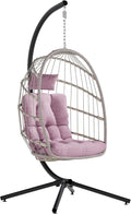 SWITTE Egg Chair Outdoor with Stand, Indoor Wicker Hanging Egg Swing Chair with Cushion, 350lbs Capacity for Patio, Bedroom, Garden - Pink