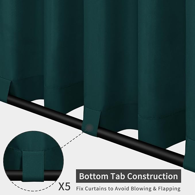 Easy-Going Outdoor Patio Curtains Detachable Tab Top Windproof Weatherproof Curtain for Cabana, Porch, Pergola and Gazebo, Tab Bottom Drape, 2 Panels, 110W x 84L inch, Teal