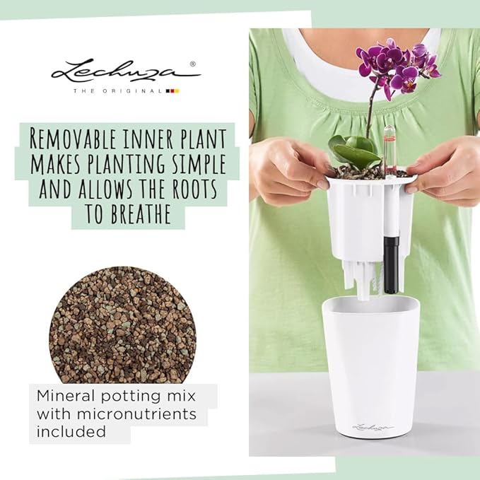 Lechuza MINI-DELTINI Charcoal Metallic, Self-Watering Small Indoor Planter, H5.1 L3.9 W3.9 in