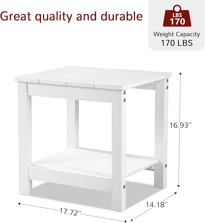 Stoog Outdoor & Indoor Side Table, Weather Resistant HIPS End Tables, for Backyard, Patio, Pool, Deck and Garden, White