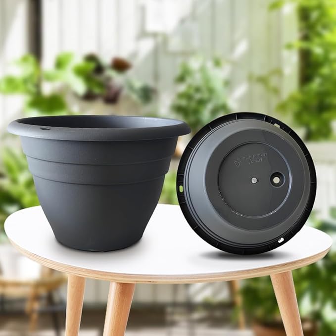 5 Pack 10 Inch Plant Pots for Indoor Outdoor,Plastic Floor Planters with Drainage Holes,Lightweight Flower Pots for Home,Patio & Garden(Grey)