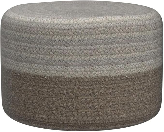 S & L Homes Pouf Ottoman - 100% Jute Braided Footrest Pouf Hand Knitted Traditional Cord Boho Pouffe for Living Room, Bedroom, Nursery, Patio, Lounge Colorblock - Natural Ivory (18”x18”x12”)