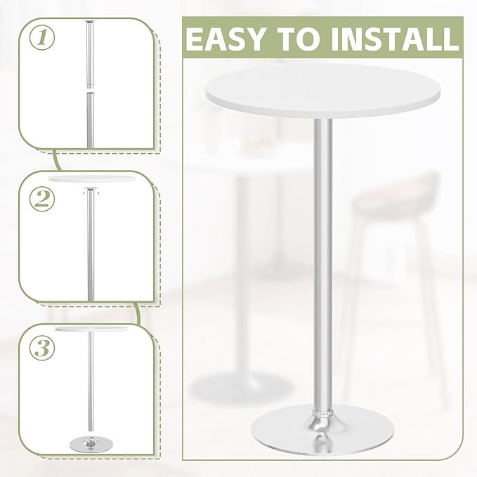 Flamaker Round Bistro Pub Table Modern Style Metal Base MDF Top Cocktail Bar Table Counter Bar Height for Pub, Dining Room, Party (4, White-Silver)