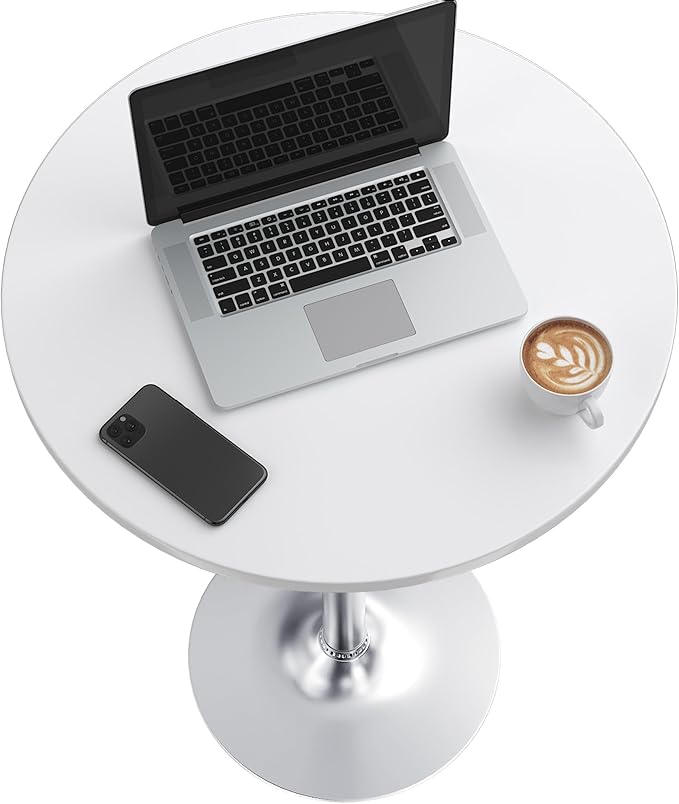 Furmax Bistro Pub Table Round Bar Height Cocktail Table for Home Bar, Small Round Bar Tables for Party, Dining Room, Living Room and Wedding, Metal Base MDF Top Obsidian, 40.6 Inch Height (2, White-2)