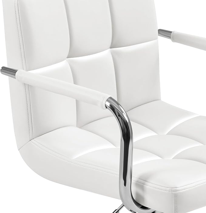 Yaheetech Bar Stools, PU Leather Adjustable Swivel Barstools, Hydraulic Kitchen Counter Height Bar Chairs with Armrest and Back for Bar, Kitchen, Dining Room, White