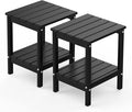 GREENVINES Adirondack-Outdoor-Side-Table | Set of 2 | 14 x 13 Inches | HDPE Plastic | All Weather | Black | Outside End Tables | Storage Shelf | for Patio Porch Backyard Indoor