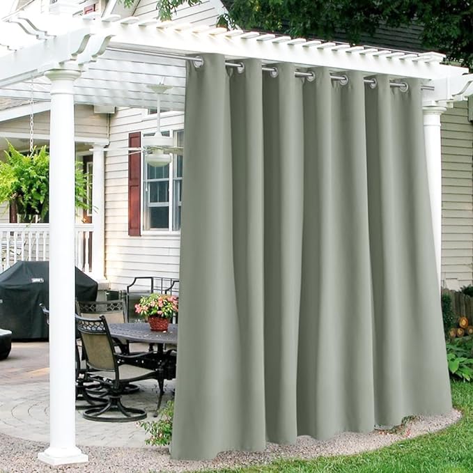 RYB HOME Extra Wide Outdoor Curtains for Patio Waterproof Heavy Duty Thermal Insulated in Summer Full Coverage Privacy for Porch, Gazebo & Pergola, W100 x L84, Sea Green, 1 Panel