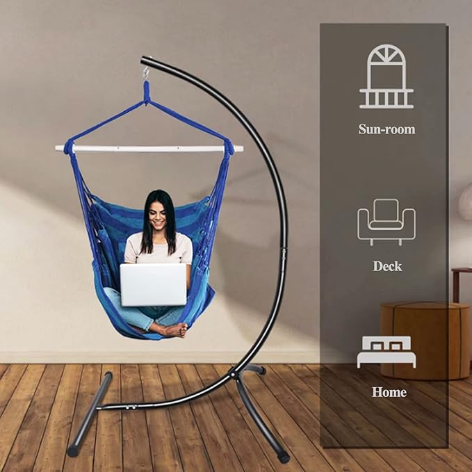 Goutime Hammock Chair,Indoor Hanging Rope Swing,Tree Swinging Chairs for Outside,Outdoor,Home, Bedroom,Patio,Yard,Garden,Balcony,Max 330 Lbs,Blue Stripe
