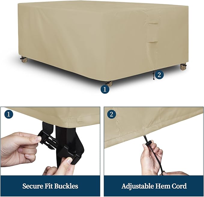 Easy-Going Rectangle Patio Furniture Cover Waterproof Outdoor Dining Table and Chair Cover Anti-UV Outside Sectional Sofa Set Covers (98"L x 78"W x 32"H, Camel)