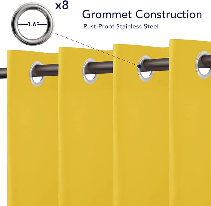 PureFit Outdoor Curtains for Patio Waterproof Weatherproof, UV Resistant Outside Curtains for Gazebo, Front Porch, Pergola, Sun Blocking Privacy Curtain, 52W x 95L inch, 1 Panel, Yellow