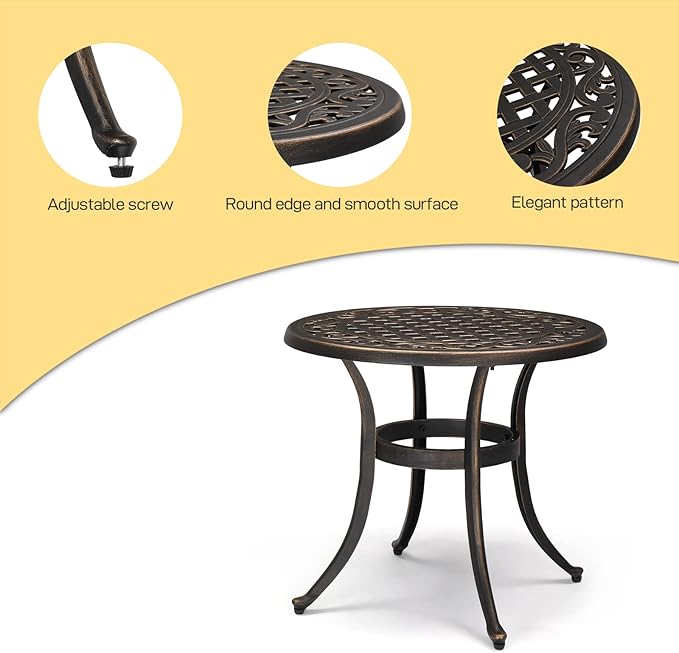 VINGLI 24” Cast Aluminum Outdoor Side Table, All Weather Round Patio Coffee Table Porch Table Bistro Table End Table Bronze 24'' Round Table