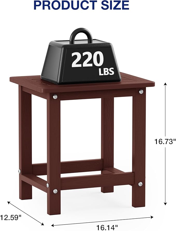 YEFU Outdoor Side Table for Patio: 16" HIPS Weather - Resistant Adirondack Tables - Waterproof Small Square End Tables for Backyard Living Room Bedroom - Indoor Outdoor Durable Table Coffee