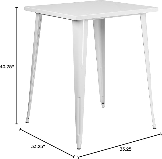 EMMA + OLIVER Commercial Grade 31.5" Square White Metal Indoor-Outdoor Bar Height Table