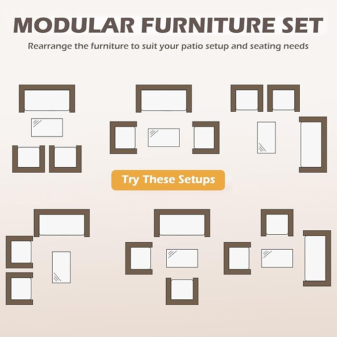FDW | 4-Piece Patio Furniture Set | Gray & Khakhi | Outdoor Wicker Furniture with Coffee Table | Modern Rattan Chairs Conversation Set | Outdoor Seating | Weather-Resistant | for Porch, Garden, Lawn