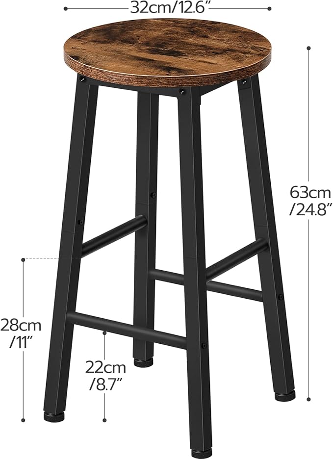 HOOBRO Bar Stools, Barstools Set of 2,Counter Height Barstools, 24.8" Bar Stools for Kitchen Island, Industrial Bar Chairs, for Dining Room, Kitchen, Bar, Rustic Brown and Black BF07BY01G1
