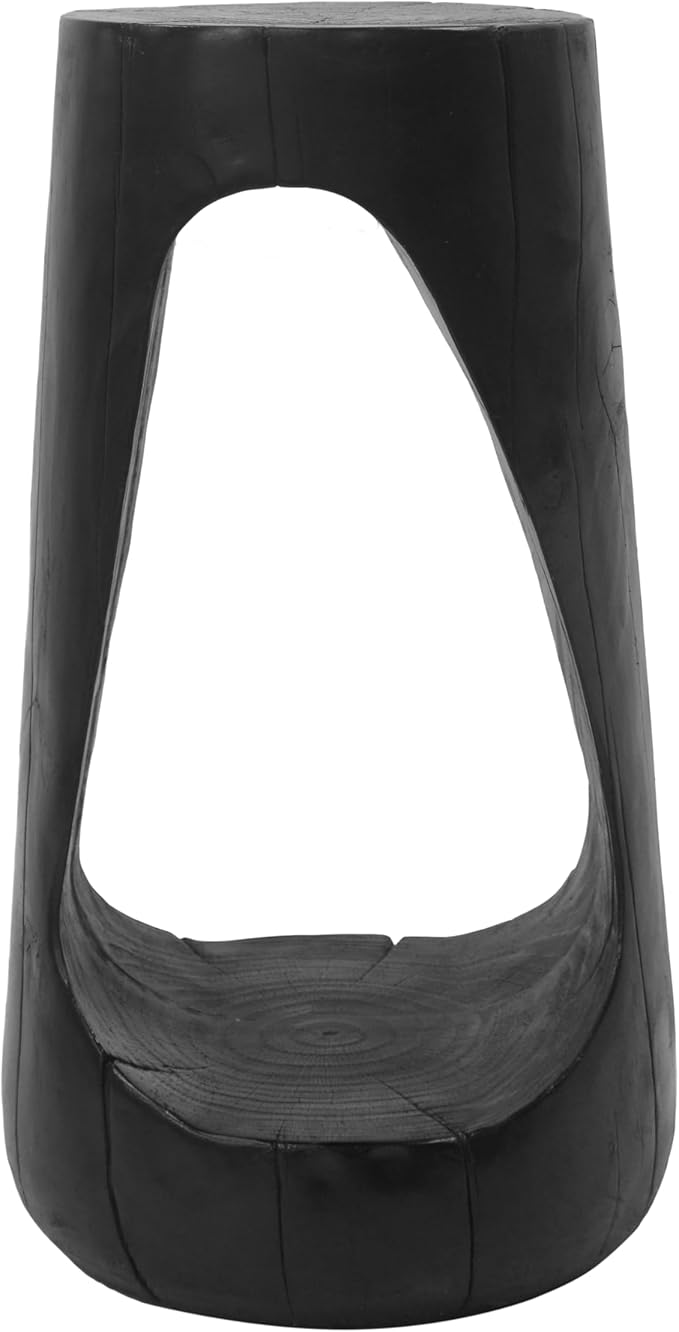 Christopher Knight Home Novi 26.57" H Lightweight Concrete Outdoor Side Table, Hollow Round-Shaped Patio End Table, MGO Outdoor Coffee Table, Garden Plant Stand Indoor, Wood-Like Texture, Black