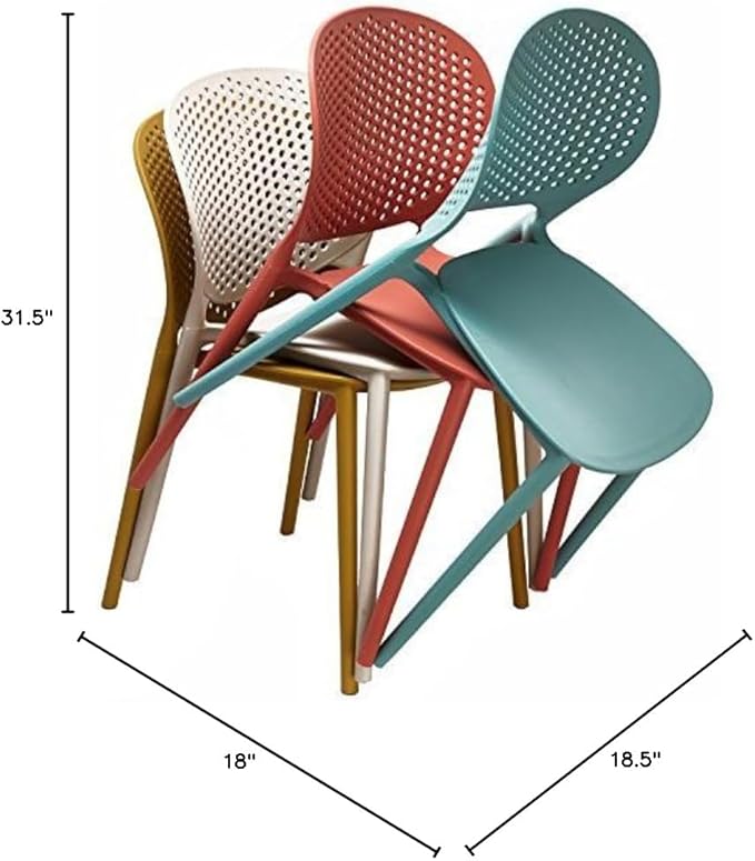 2xhome Set of 4 Patio Dining Chairs | Modern Stackable Outdoor Pool Side Chair | Weather Resistant Plastic for Yard, Porch, Balcony, Kitchen, Orange